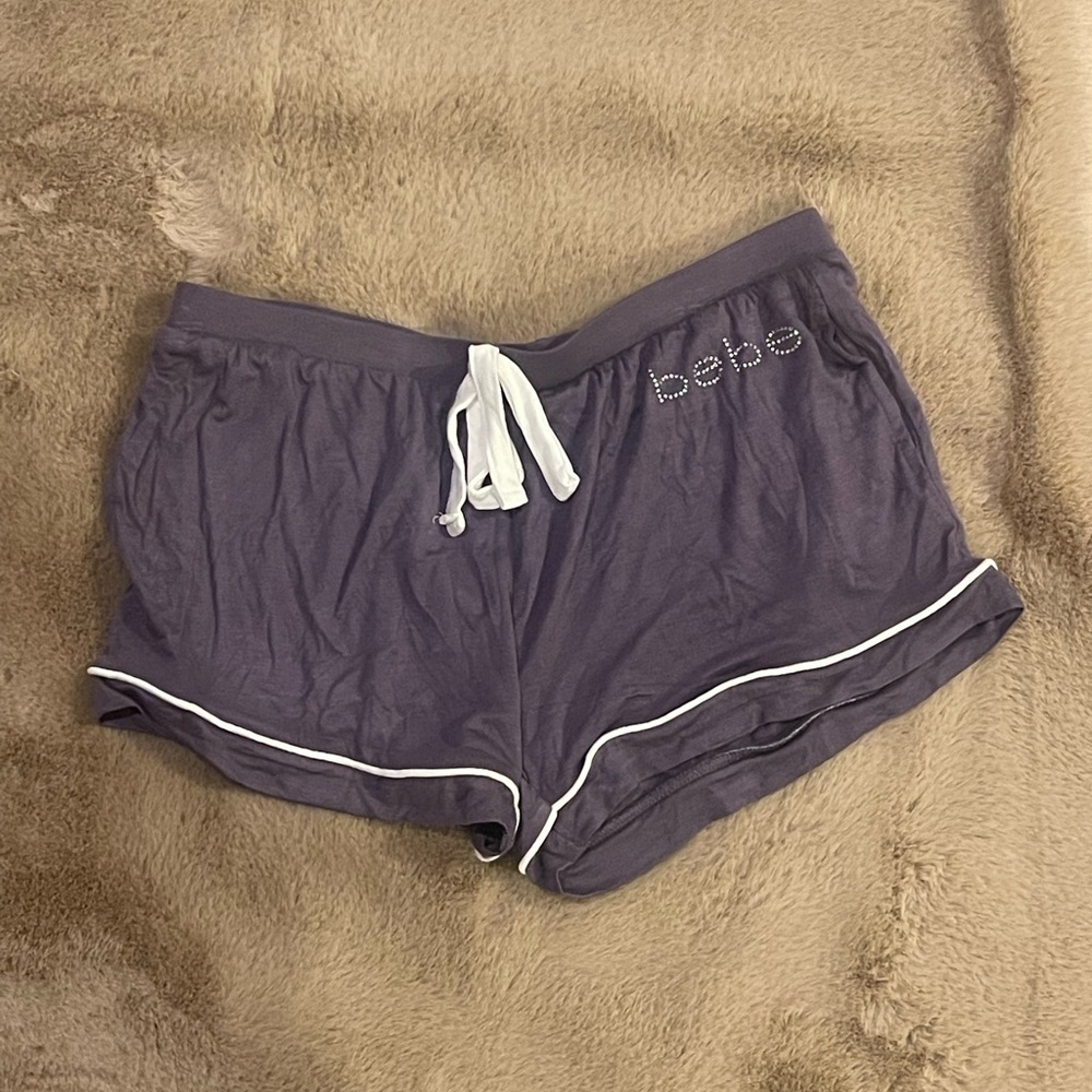 BEBE SLEEP PAJAMA LEISURE SHORTS NWOT NEW NO TAG PURPLE WHITE SILVER BLING LARGE